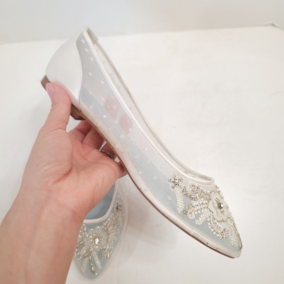 Bella Belle | Adora Floral Beaded Ivory Silk Wedding Flats Size 7